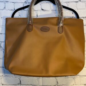 Bella Russo Brown Leather-Look Shoulder Tote Bag Zip Closure NEW